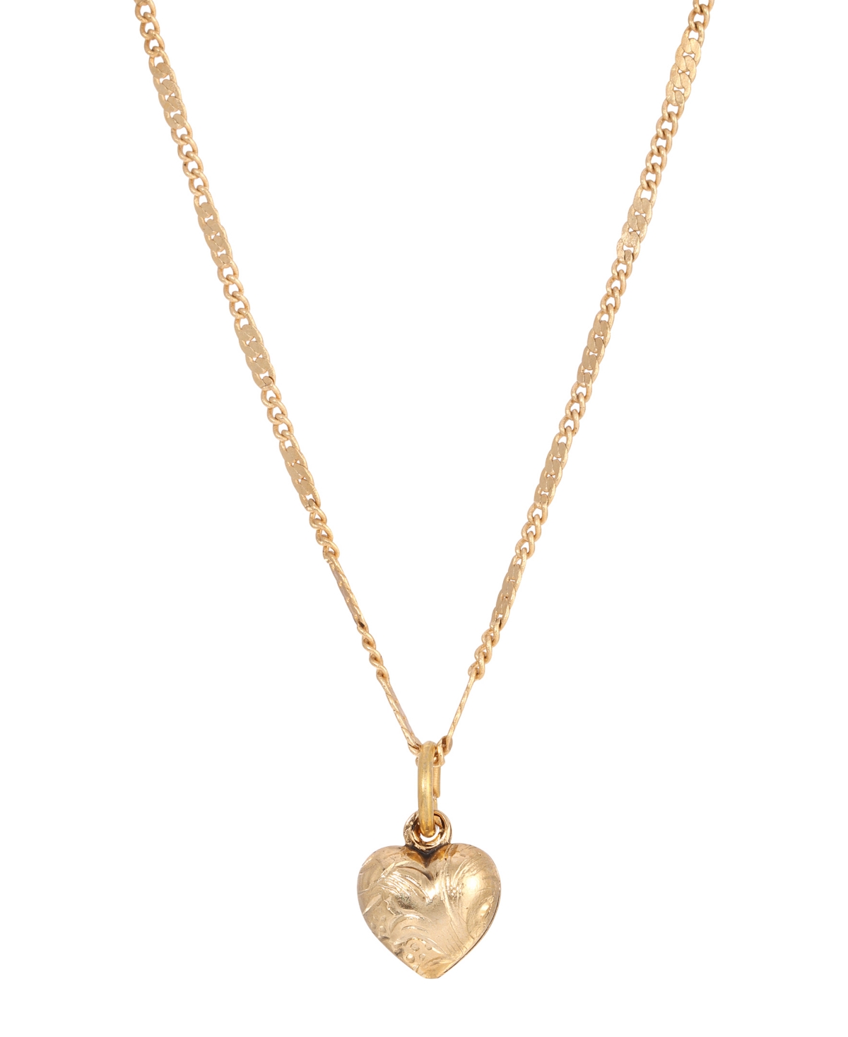 2028 14k Gold-plated Small Puffed Heart Floral Pattern Necklace In Yellow
