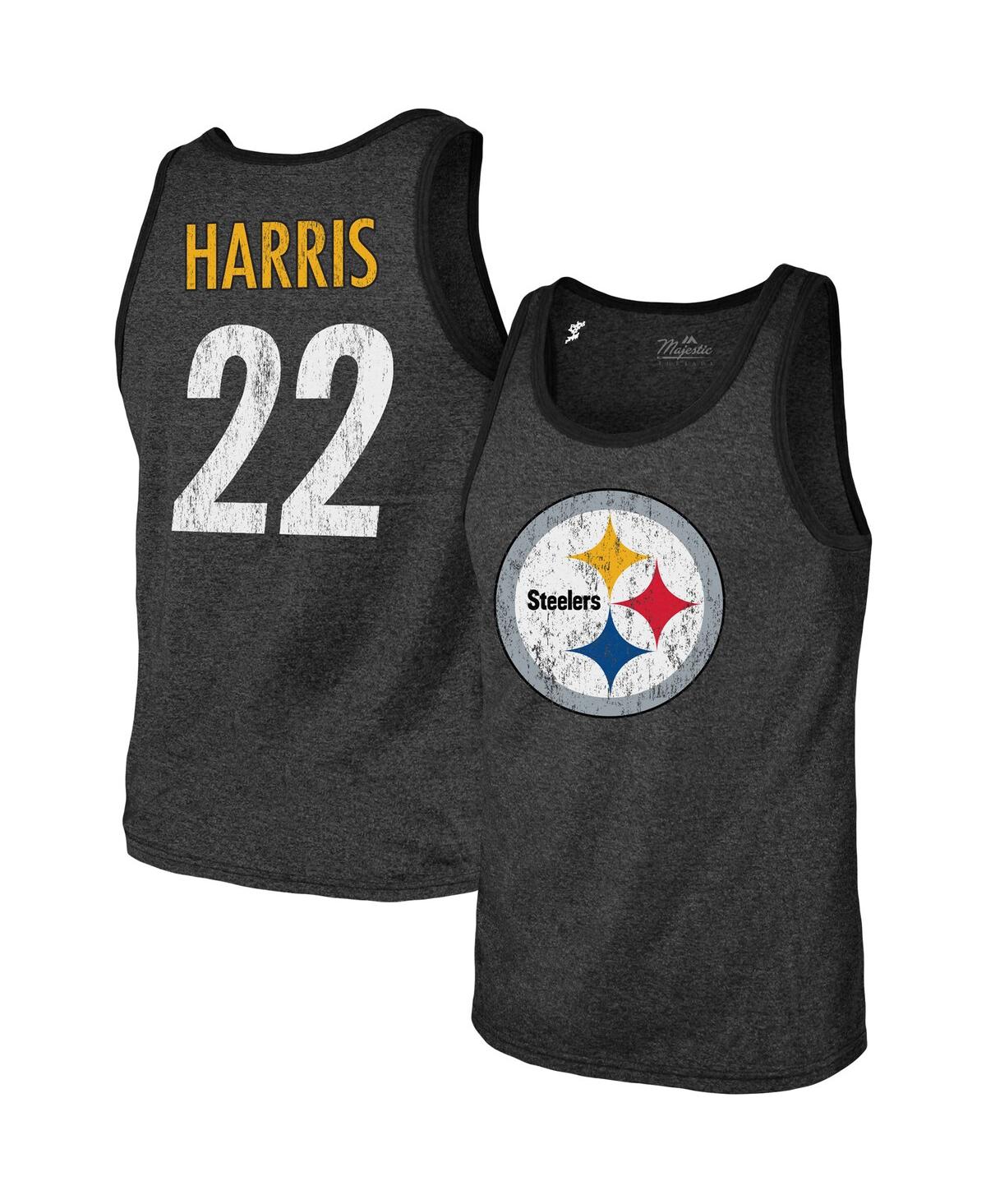 Men's Majestic Threads Najee Harris Heathered Black Pittsburgh Steelers Player Name and Number Tri-Blend Tank Top - Heathered Black