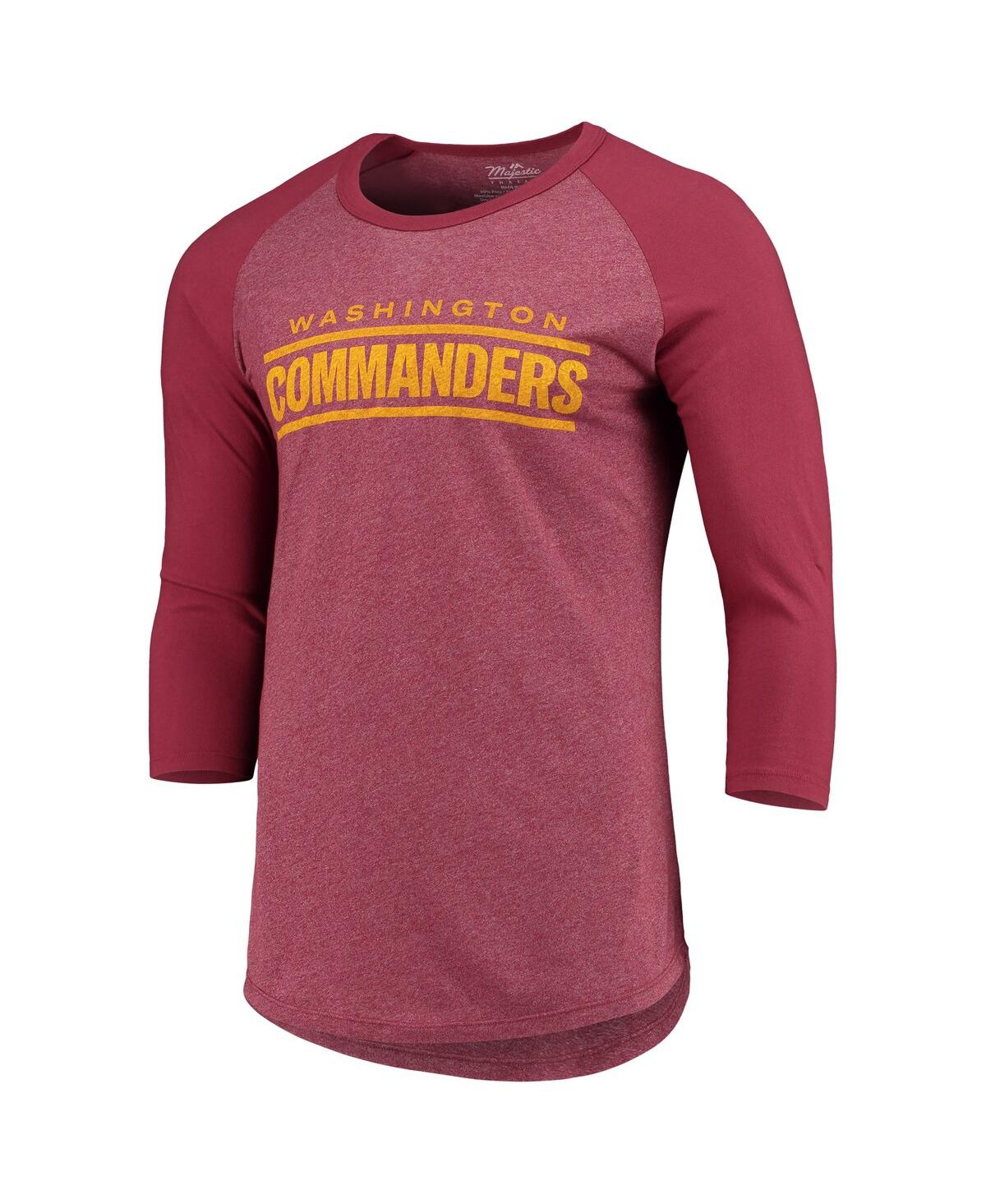 Shop Majestic Men's Washington Commanders  Threads Burgundy Wordmark 3/4-sleeve Raglan Tri-blend T-shirt