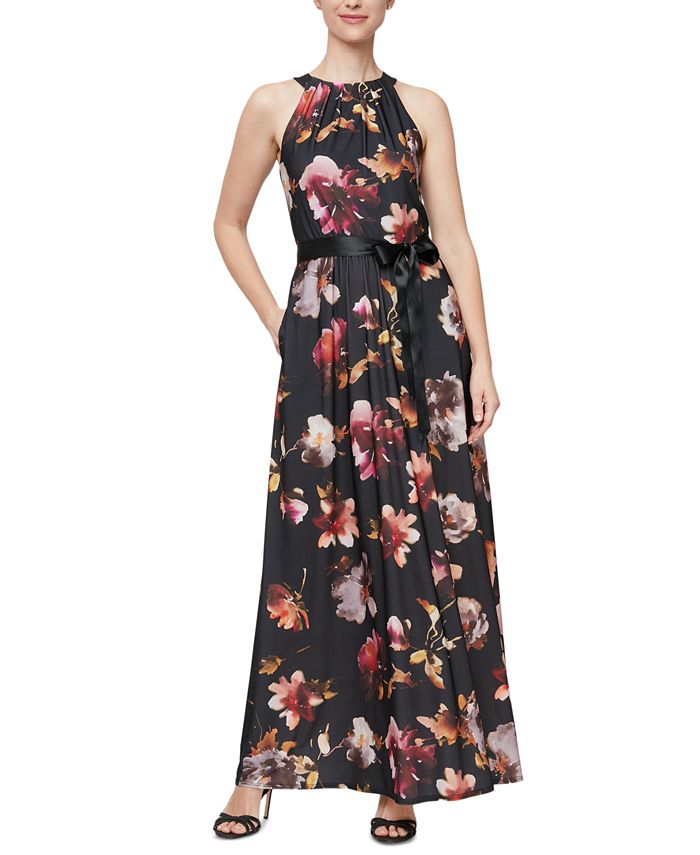 SL Fashions Women's Floral-Print Halter Gown - Macy's