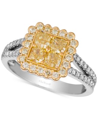 Le Vian - Sunny Yellow Diamond (1-1/6 ct. t.w.) & Vanilla Diamond (1/4 ct. t.w.) Quad Cluster Halo Ring in Platinum & 18k Gold