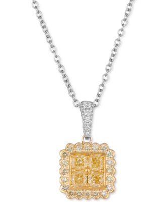 Le Vian - Sunny Yellow Diamond (7/8 ct. t.w.) & Vanilla Diamond (1/20 ct. t.w.) Halo Quad Cluster 18" Pendant Necklace in Platinum & 18k Gold