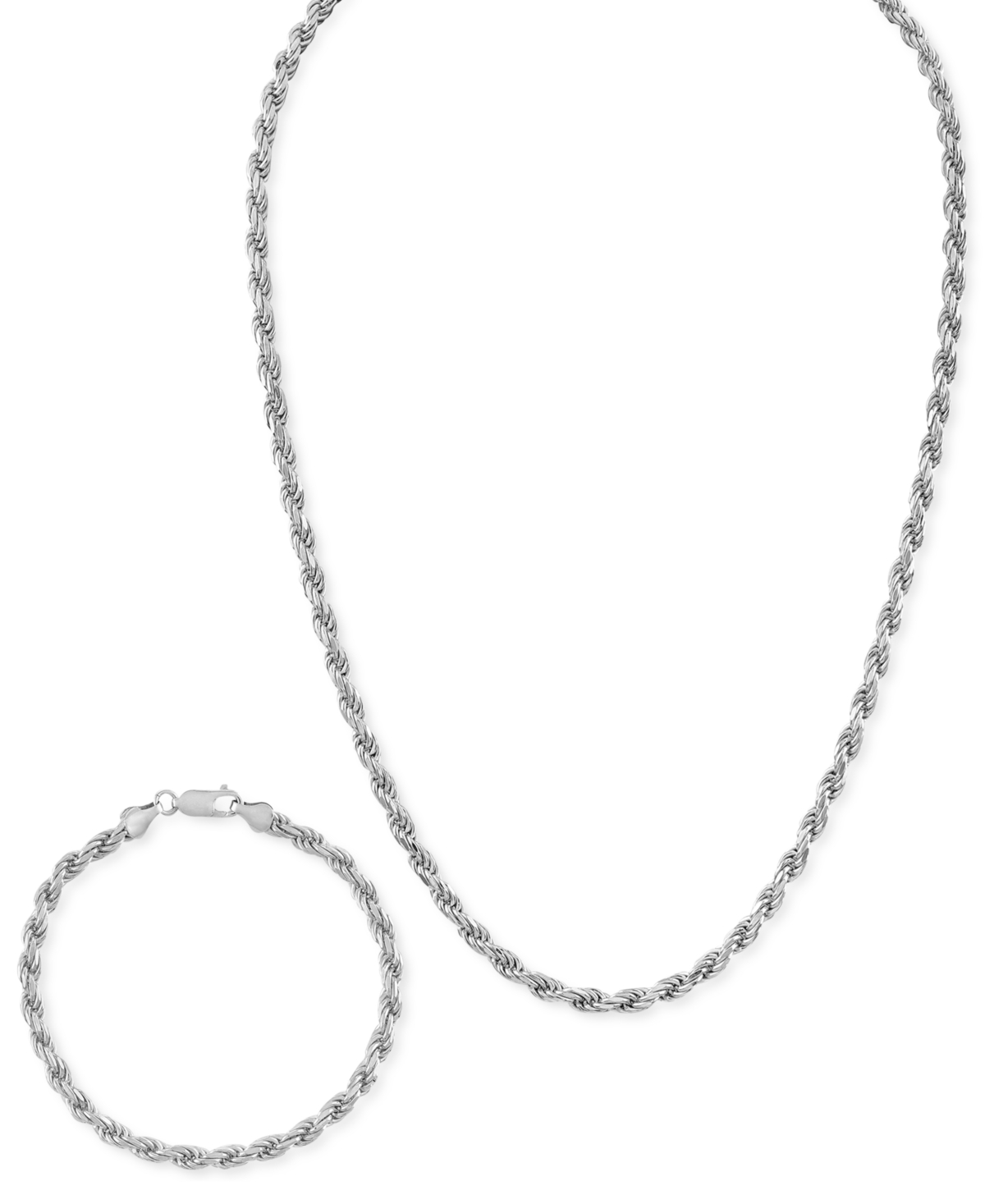 2-Pc. Set 22" Rope Link Chain Necklace & Matching Bracelet, Created for Macy's - Silver