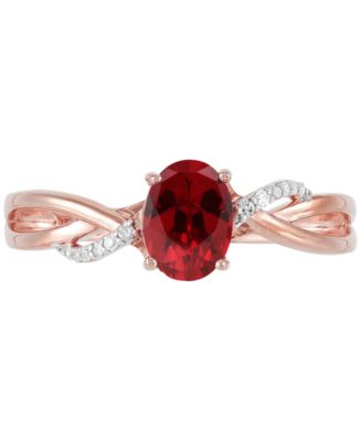 Macy's - Ruby (1-1/10 ct. t.w.) & Diamond (1/20 ct. t.w.) Oval Twist Ring in 10k Rose Gold