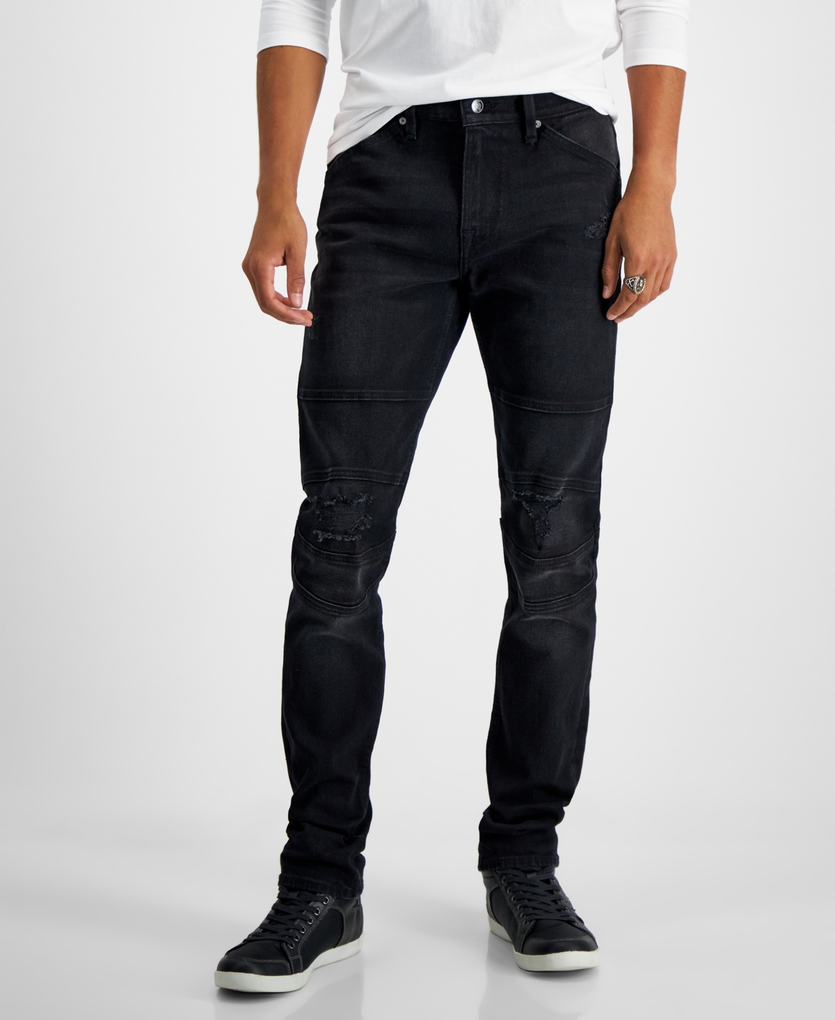 Shop Guess Men's Eco Slim Tapered Moto Fit Jeans In Encore Wash Black