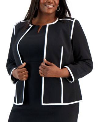 Kasper - Plus Size Colorblocked Open-Front Long-Sleeve Blazer
