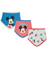 Happy Threads Baby Boys Mickey Mouse Bandana Bib, Pack of 3 - Red, Blue, Stripe