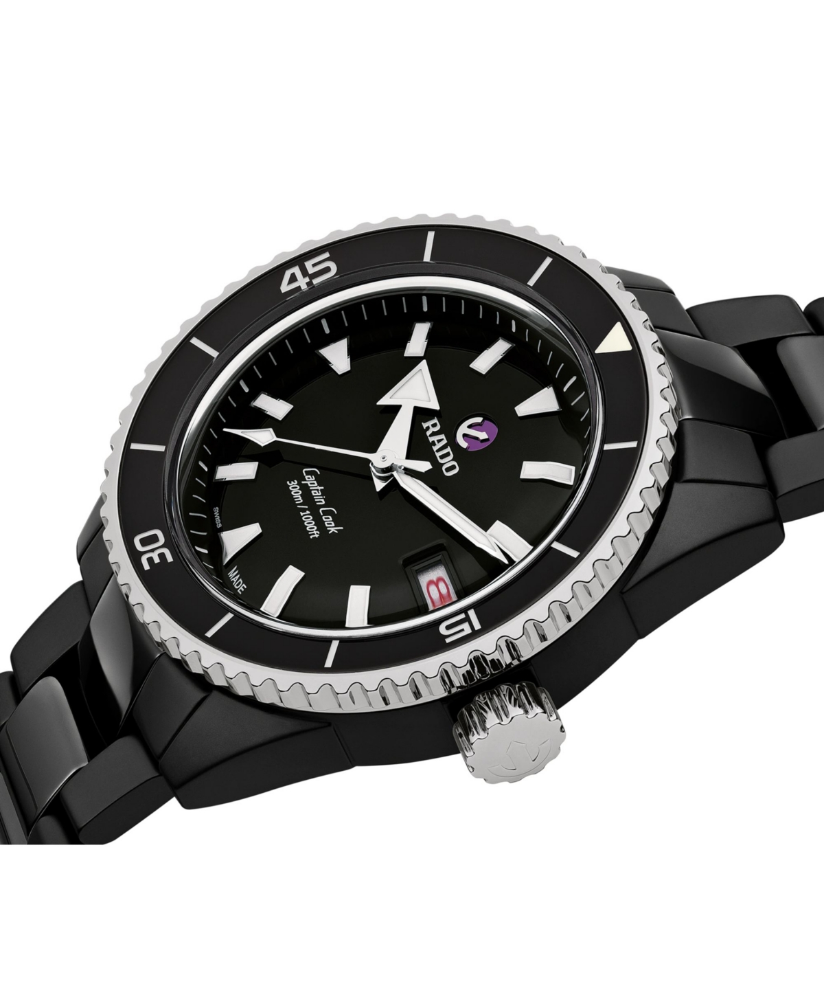 Shop Rado Men's Swiss Automatic Captain Cook Diver Black Ceramic Bracelet Watch 43mm In No Color