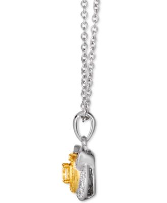 Sunny Yellow Diamond (1/4 ct. t.w.) & Vanilla Diamond (1/6 ct. t.w.) Double Halo 18" Pendant Necklace in Platinum & 14k Gold