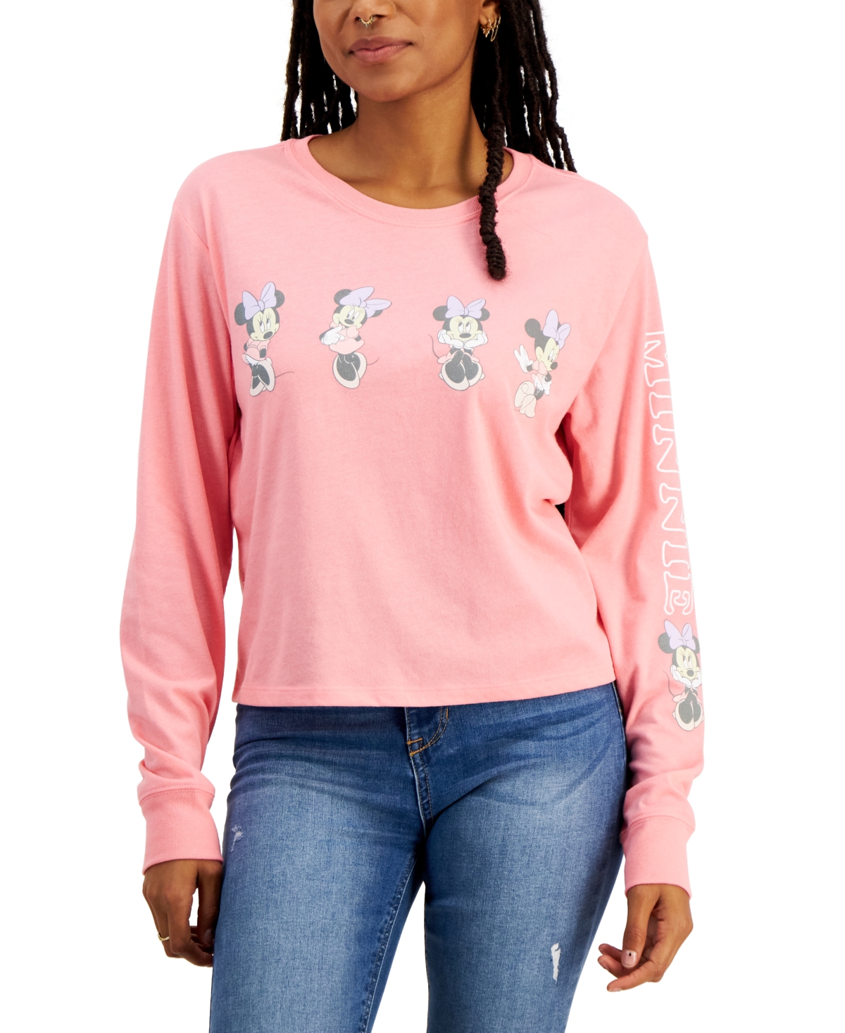 Disney Juniors' Minnie Mouse Poses Long Sleeve T-shirt In Pink