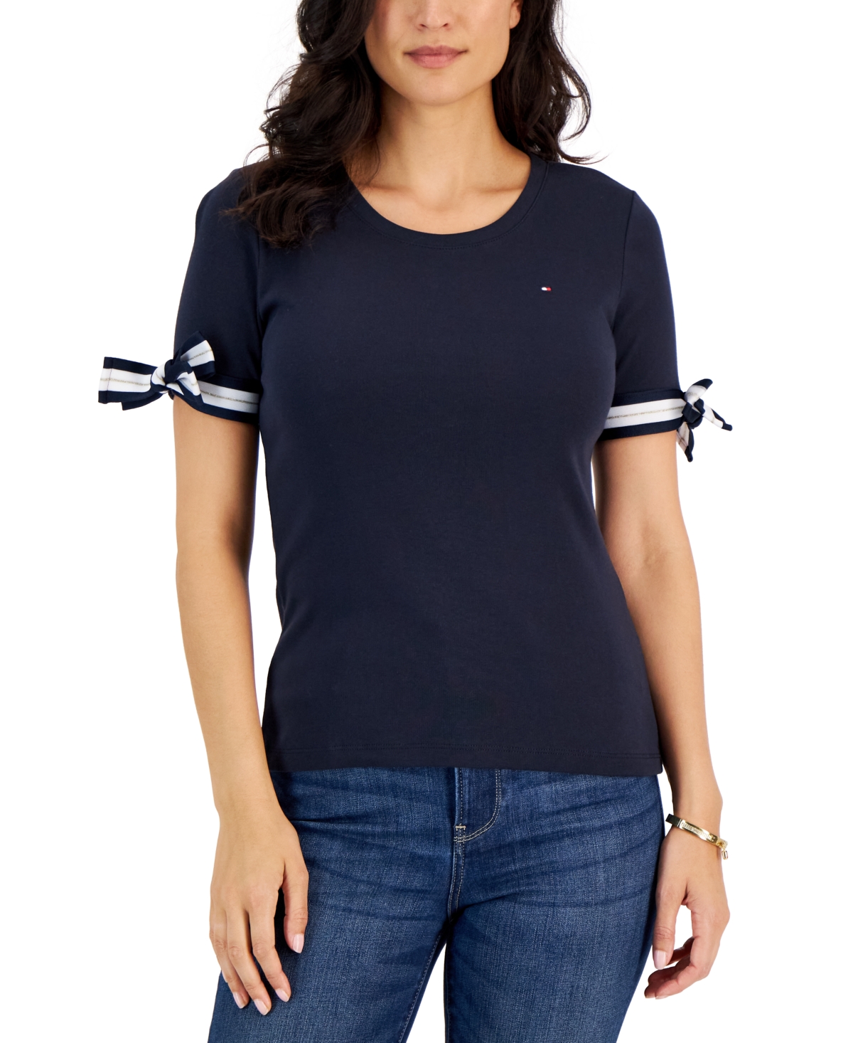 Tommy Hilfiger Women's Embroidered Logo Side Stripe T-Shirt Dress
