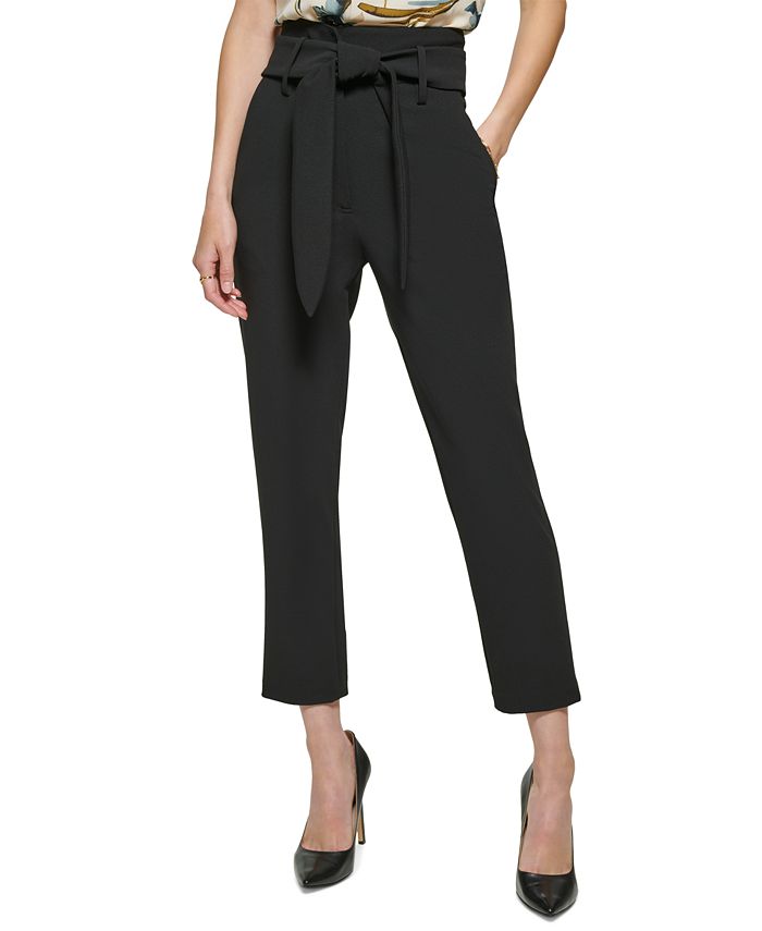 DKNY Women's Tie-Waist High-Rise Straigh-Fit Pants - Macy's