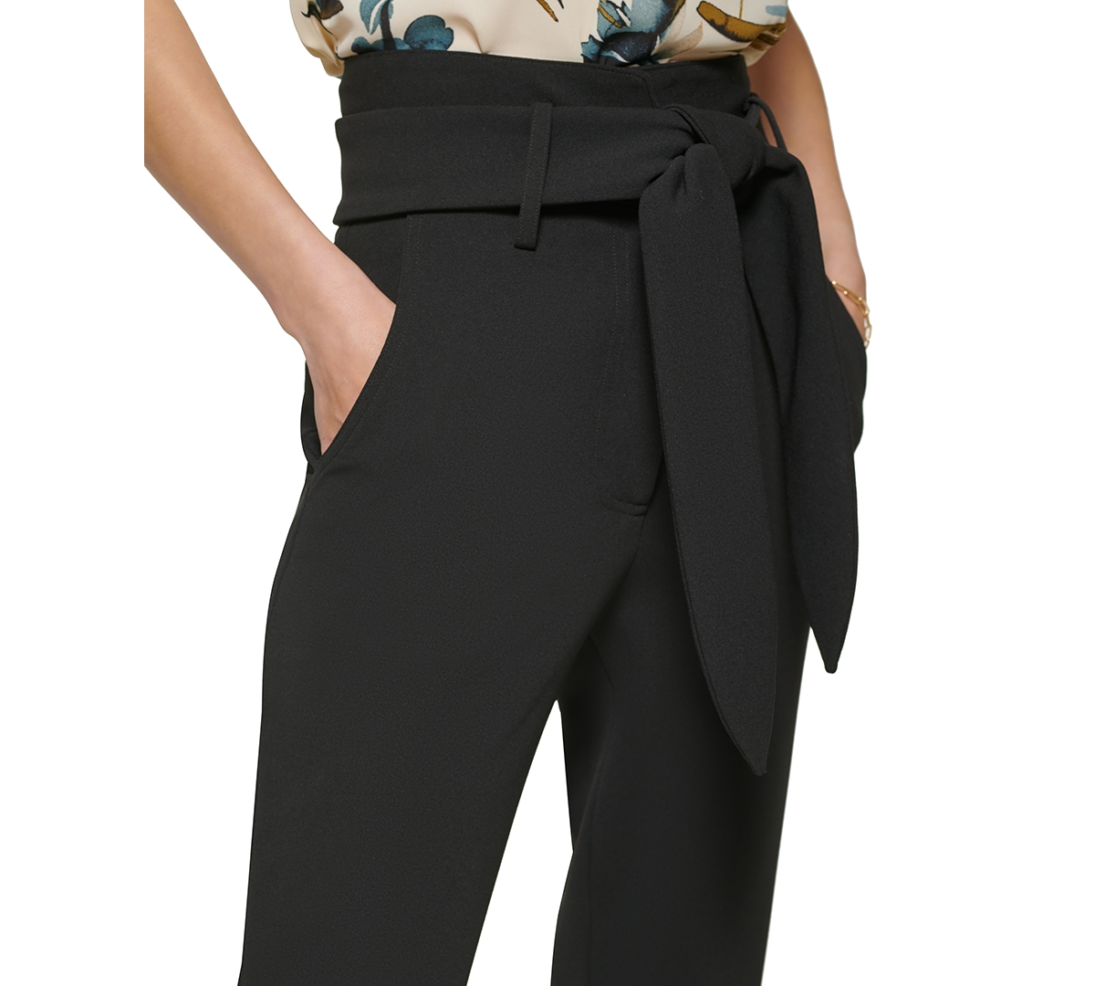 Dkny Women's Tie-Waist High-Rise Straigh-Fit Pants