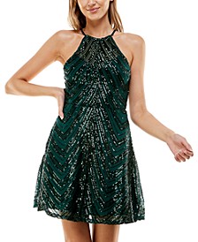 Juniors' Sequined Strappy Mini Cocktail Dress