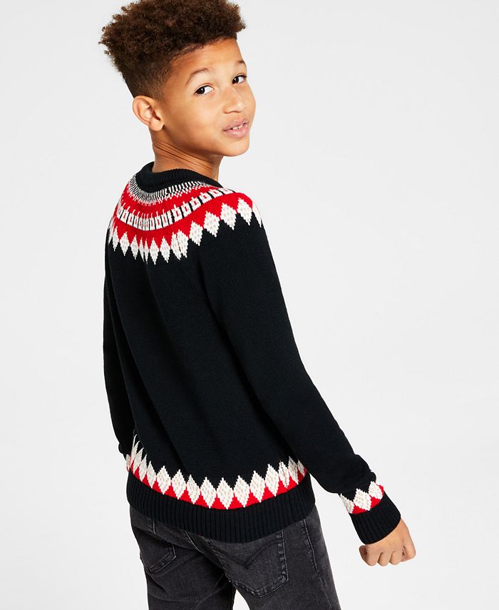 Charter Club Big Boys Fair Isle Mock Neck Holiday Sweater, Created for
