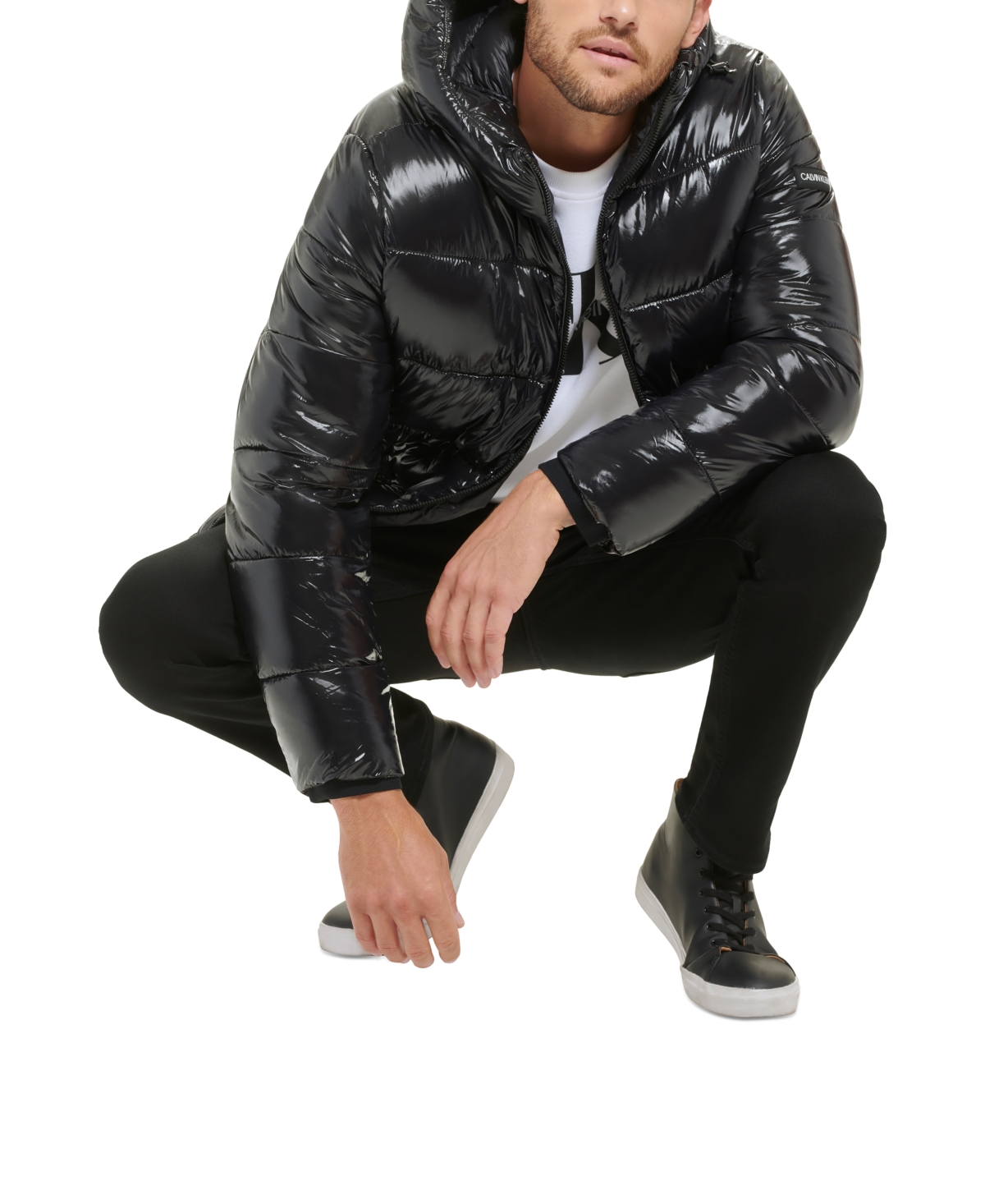 Calvin Klein Men's High Shine Hooded Puffer Jacket