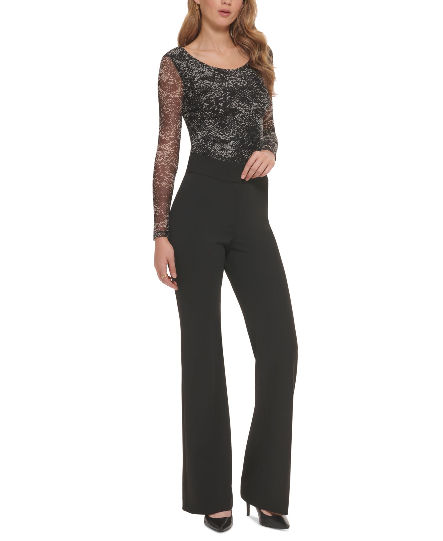 Женские брюки DKNY Polished High-Waist Wide-Leg Trousers, цвет: Чёрный — фото 2