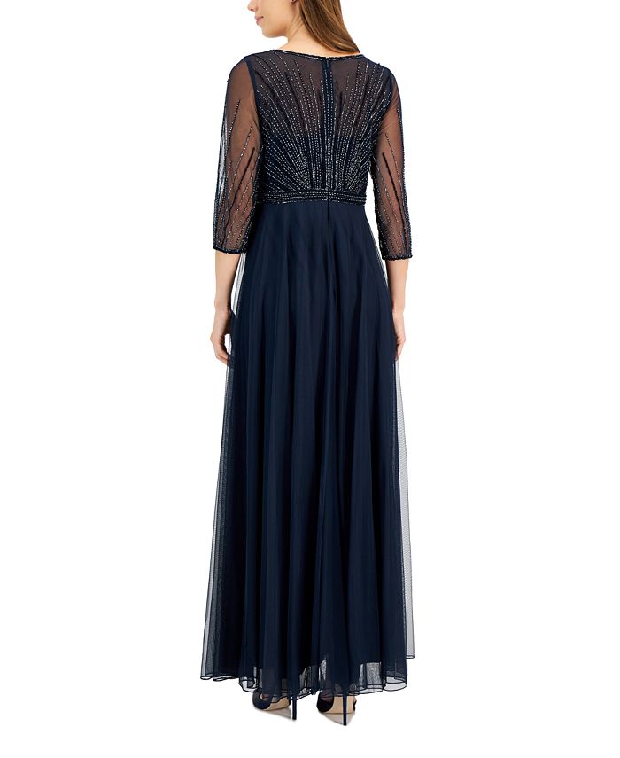 J Kara Women's Embellished-Bodice 3/4-Sleeve Gown - Macy's