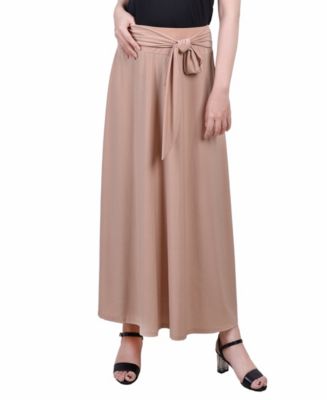 NY Collection Petite Solid Maxi Skirt with Sash Waist Tie - Macy's