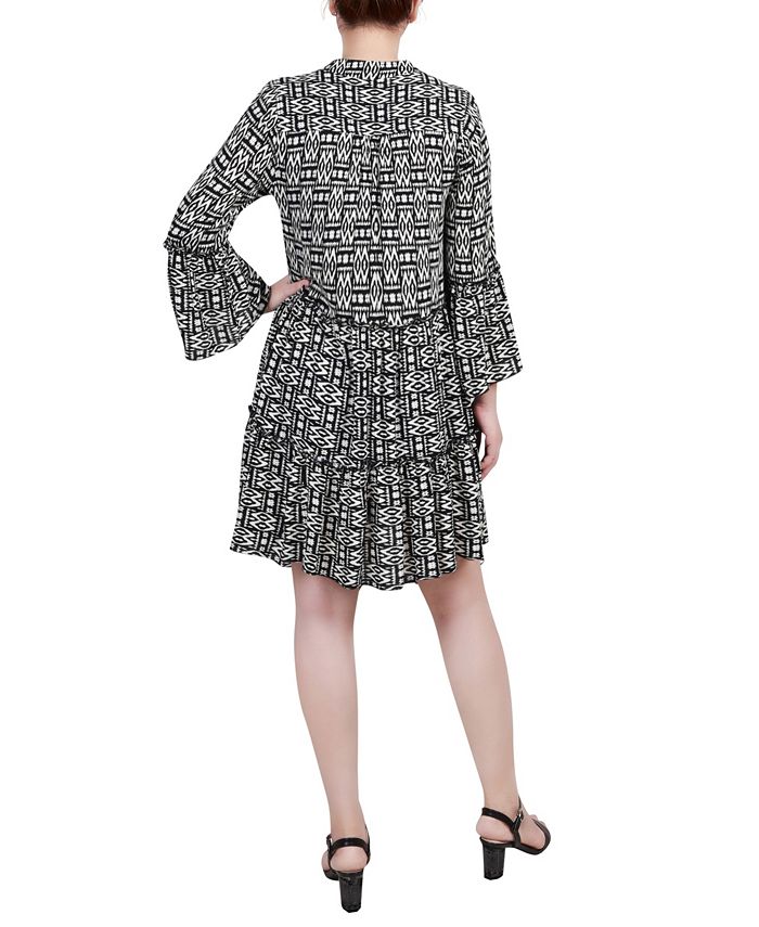 NY Collection Missy 3/4 Sleeve Contrast Detail Dress - Black White