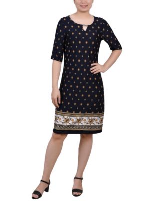 elbow sleeve dress knee length Women's Petite Elbow Sleeve Eyelet Knee Length Shirt Dress - Lands' End - White