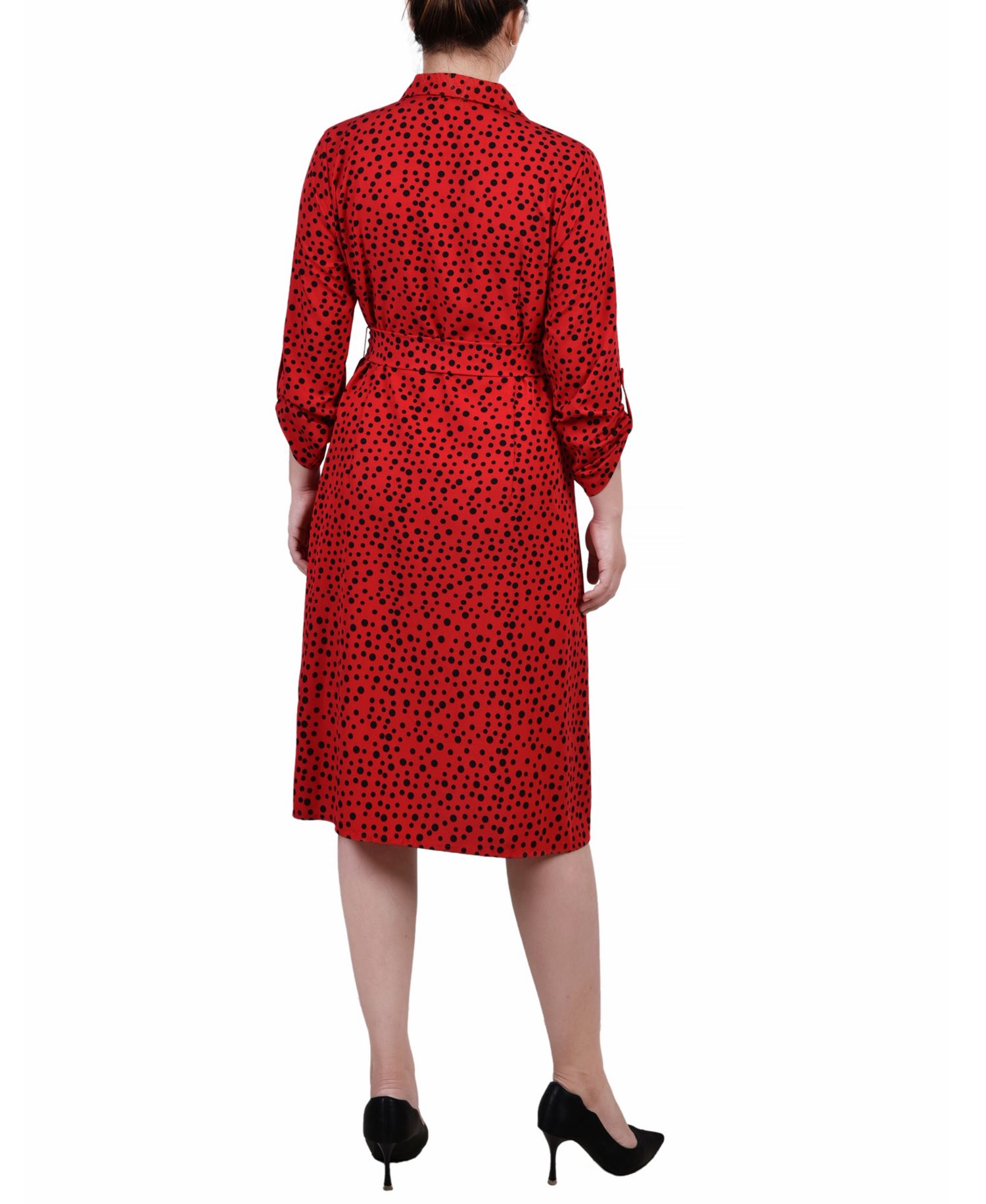 Petite Printed Long Sleeve Roll Tab Shirtdress