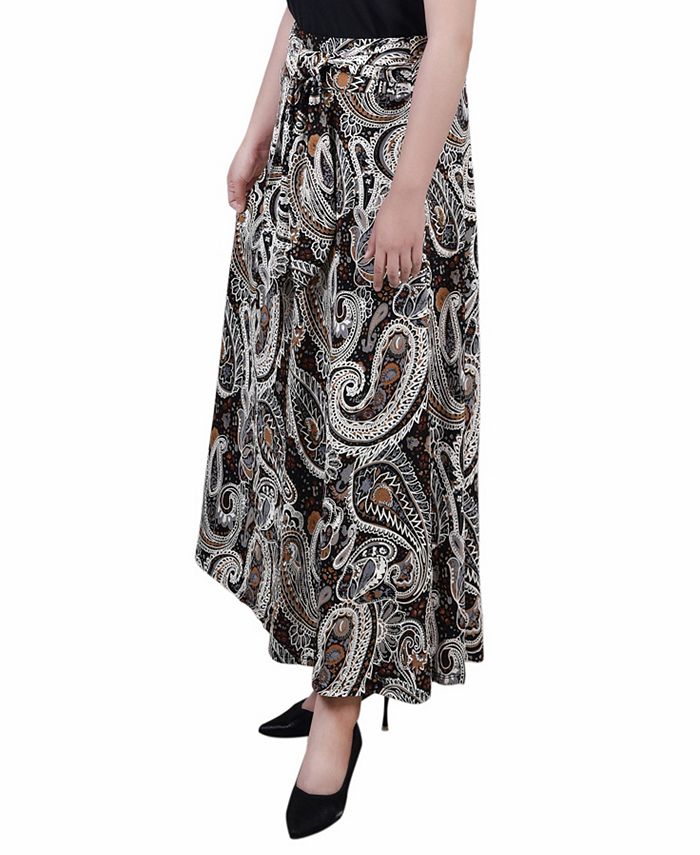 NY Collection Petite Printed Maxi Skirt with Sash Waist Tie - Macy's