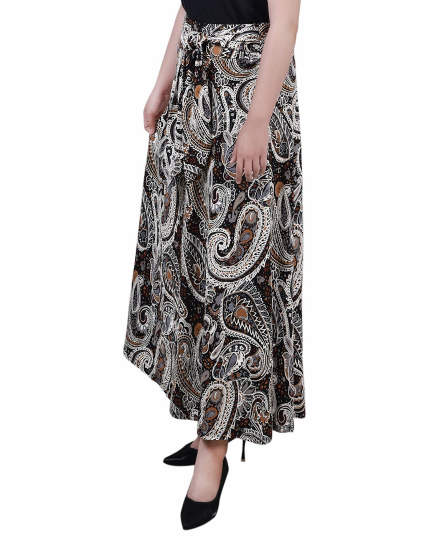 Petite Printed Maxi Skirt with Sash Waist Tie