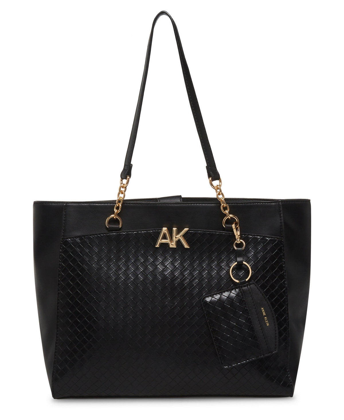 Anne Klein Woven Tote With Card Case In Black