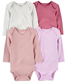 Baby Girls Long-Sleeve Bodysuits, Pack of 4
