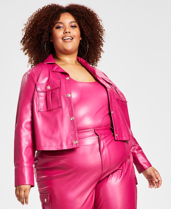 Nina Parker Plus Size Pleather Chest Pocket Utility Jacket Created For Macys And Reviews 