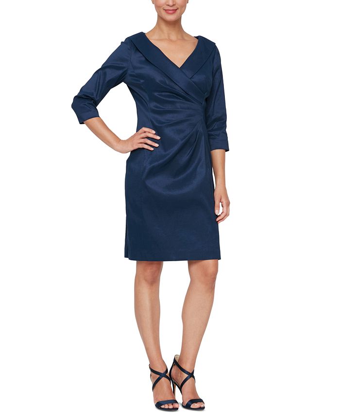 Alex Evenings Petite Portrait Collar 3 4 Sleeve Sheath Dress Macy s