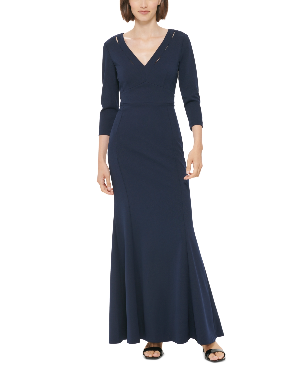 Calvin Klein Women's Slit-Cutout 3/4-Sleeve Evening Gown