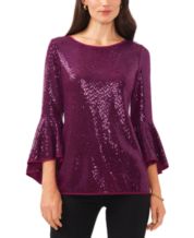 Posijego Womens Quarter Sleeve Tops Sparkly Glitter Print Shirt V