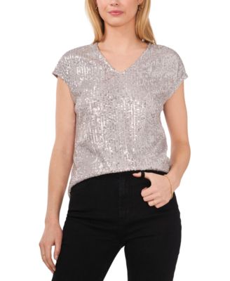 Vince Camuto Women's Sequined Dolman-Sleeve V-Neck Blouse