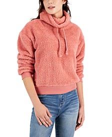 Juniors' Cowlneck Sherpa Plush Pullover Top