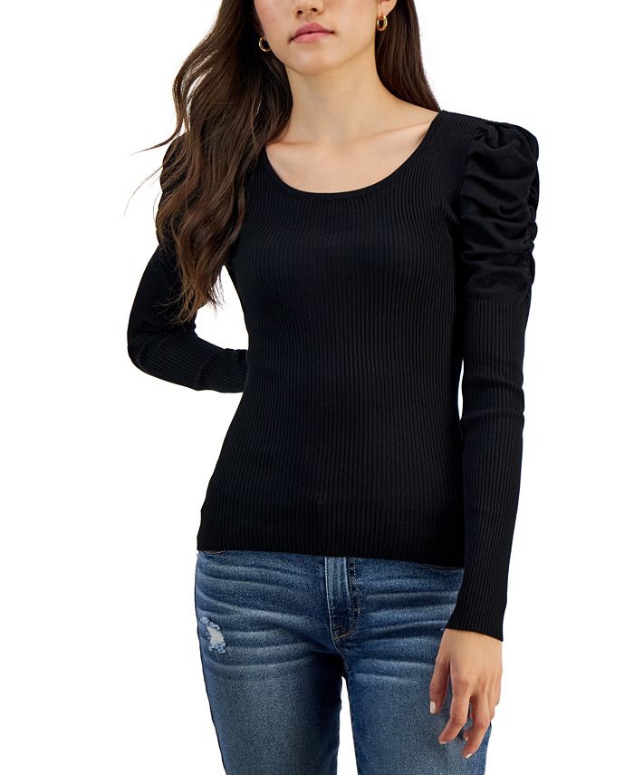 Crave Fame Juniors Scoop Neck Puff Shoulder Ribbed Sweater Macy s