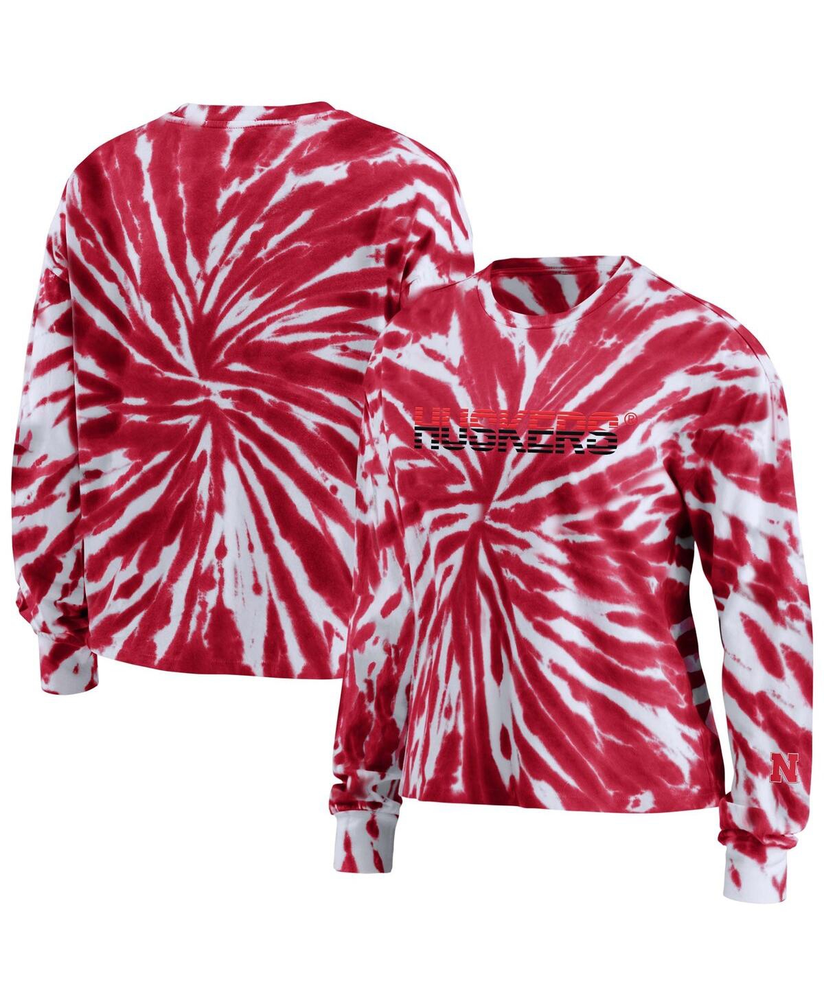 Shop Wear By Erin Andrews Women's  Scarlet Nebraska Huskers Tie-dye Long Sleeve T-shirt