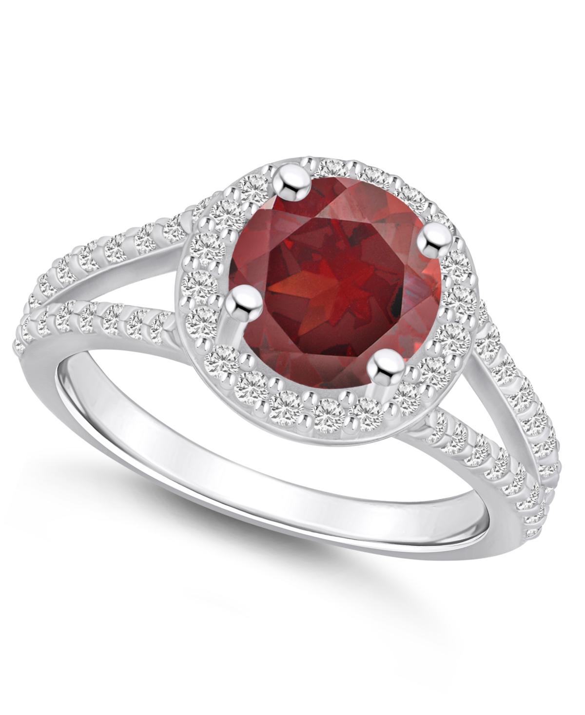 Macy's Garnet (2-1/2 Ct. T.w.) And Diamond (1/2 Ct. T.w.) Halo Ring In 14k White Gold In Multi