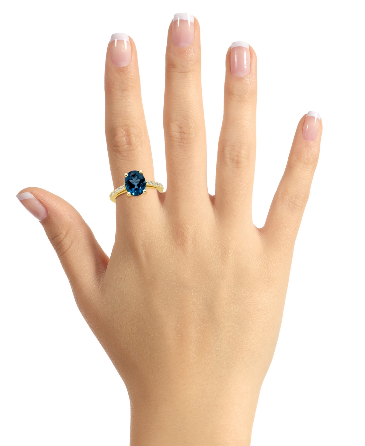 Macy's(3-5/8 ct. t.w.) and Diamond (1/4 ct. t.w.) Ring in 14K Yellow Gold - London Blue Topaz