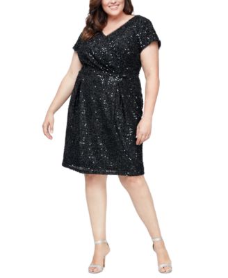 SL Fashions - Plus Size Sequinned V-Neck Sheath Dress