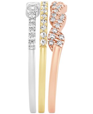 Diamond 3-Pc. Set Stacking Bands (1/2 ct. t.w.) in 14k Tricolor Gold