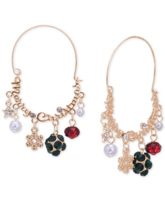 Charter Club - Gold-Tone Merry Christmas Mixed Charm Hoop Earrings