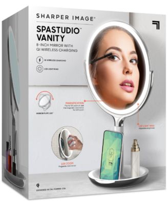 SpaStudio Vanity 8-inch Mirror with Built-In Qi Wireless Phone Charger, 5X and 10X Magnification