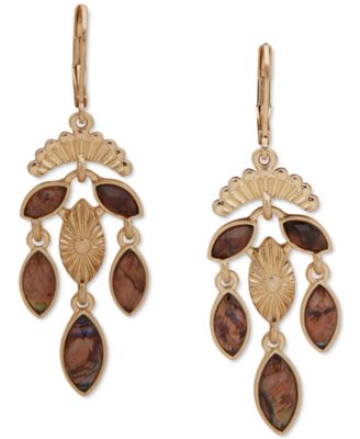 lonna & lilly - Gold-Tone Burgundy Stone Chandelier Earrings