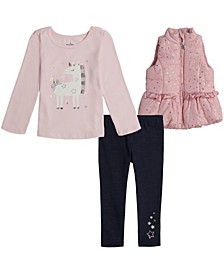 Toddler Girls Vest, T-shirt and Jeggings, 3 Piece Set