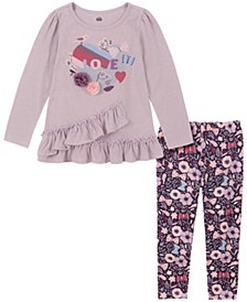 Toddler Girls Long Sleeves Tunic and Floral Print Leggings, 2 Piece Set