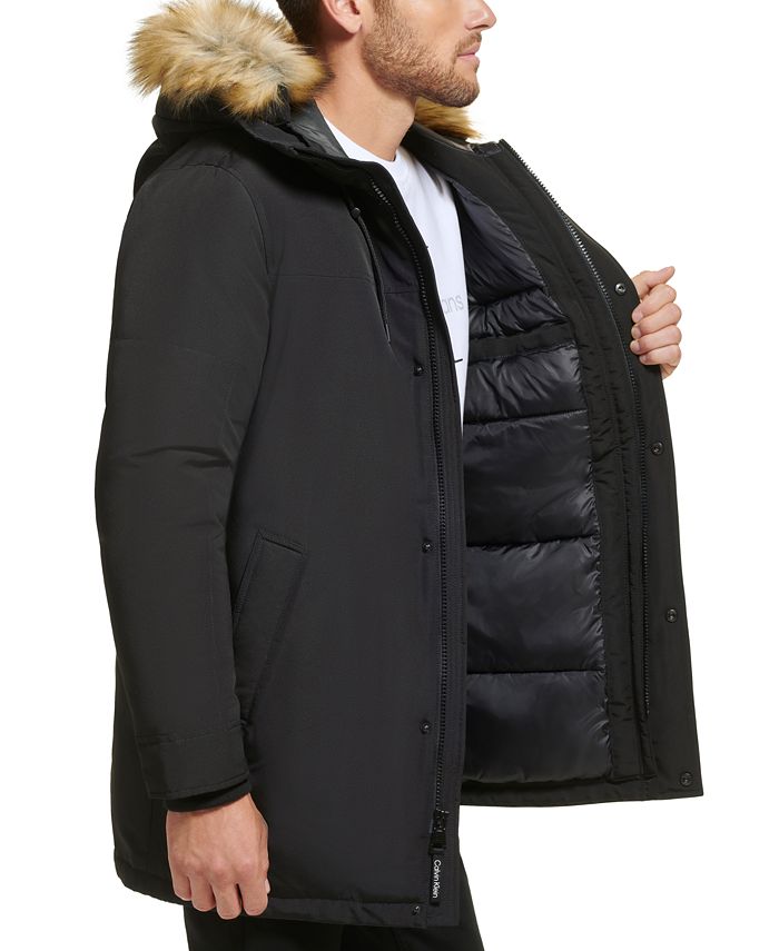 Calvin Klein Men's Long Parka with FauxFur Lined Hood Macy's