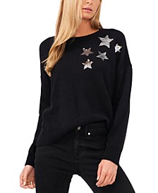 Women's Crewneck Long Sleeve Star Sequin Sweater