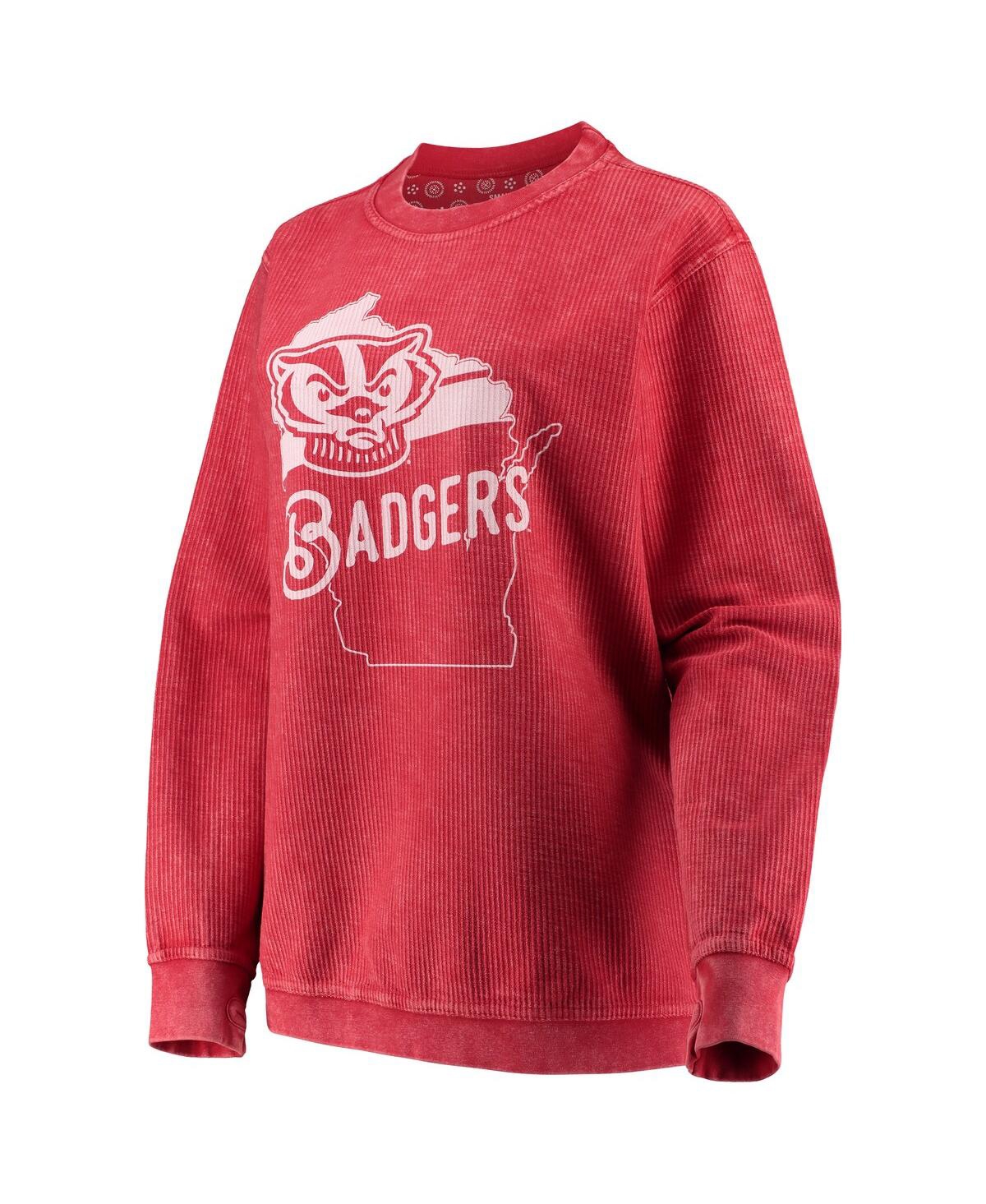Shop Pressbox Women's  Red Wisconsin Badgers Comfy Cord Corduroy Crewneck Sweatshirt